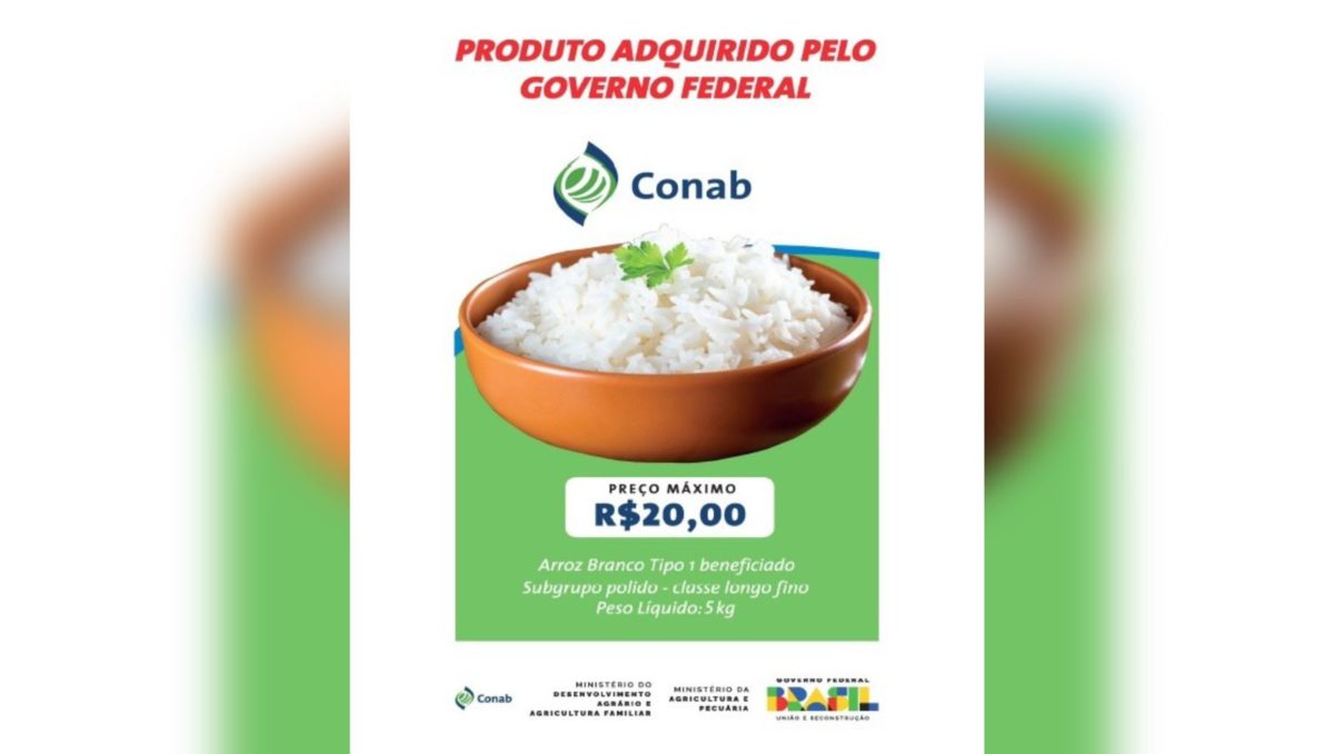 Selo do governo federal em pacote de arroz