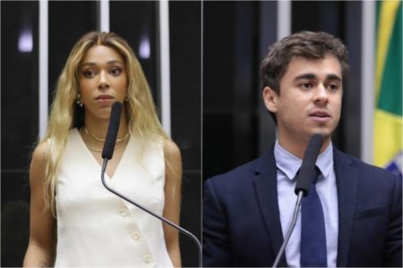 Foto colorida dos deputados federal Nikolas Ferreira e Erika Hilton - Metrópoles