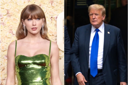 Imagem colorida de Taylor Swift e Donald Trump - Metrópoles