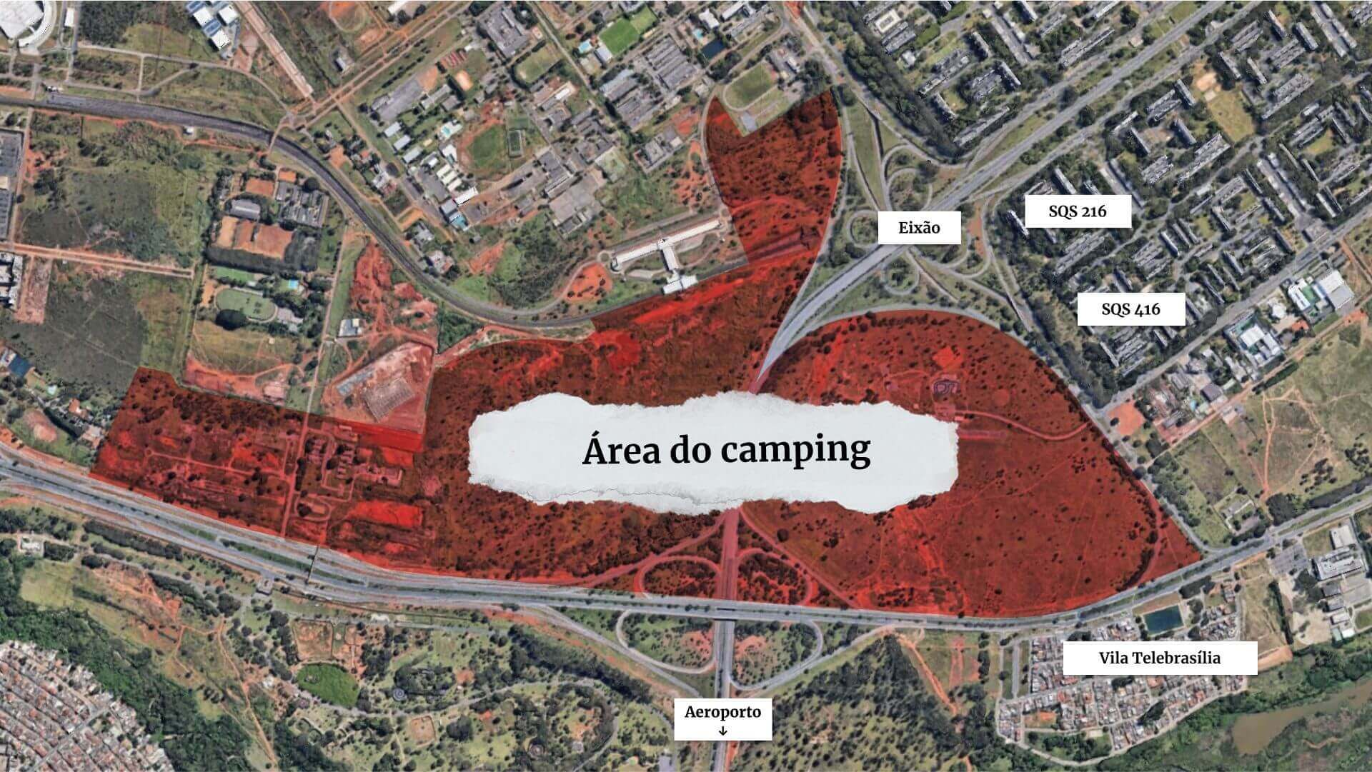 Imagem de satélite mostra início da Asa Sul e projeto para camping em área verde