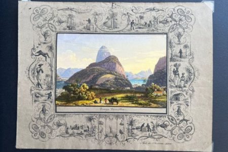 Imagem colorida mostra trecho do livro de gravuras brasileiras raras "Souvenirs de Rio de Janeiro" - Metrópoles
