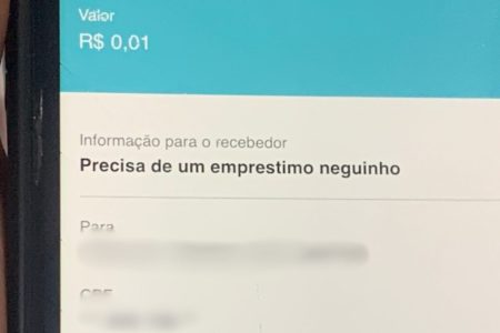 Reprodução de depósito de pix, de R$ 0,01, com frase de teor racista - Metrópoles