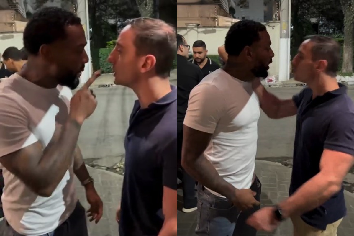 Montagem com prints coloridos de um vídeo de Luiz Otávio Mesquita e Nego do Borel - Metrópoles