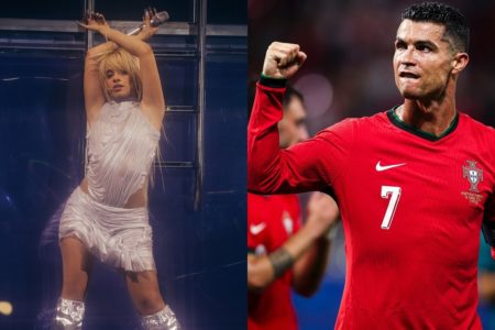 Montagem com fotos coloridas de Camila Cabello e Cristiano Ronaldo - Metrópoles