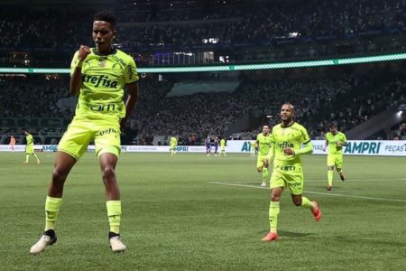 Estêvão comemora gol pelo palmeiras