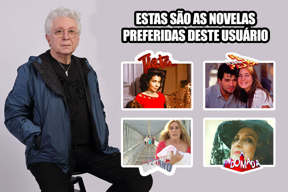 foto colorida de aguinaldo silva e de novelas que ele escreveu - metrópoles