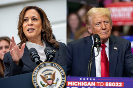 Imagem colorida de Donald Trump e Kamala Harris - Metrópoles