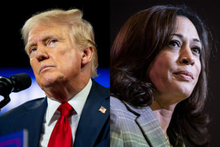Imagem colorida de Donald Trump e Kamala Harris - Metrópoles