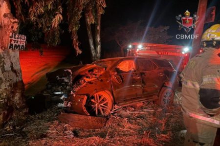 Carro colide contra árvore