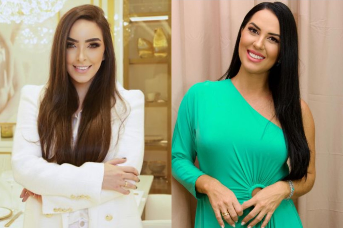 Imagem colorida de duas mulheres olhando para a câmera | Nora e noiva de Zezé di Camargo
