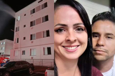 Montagem com fotos coloridas de apartamento da família e Danilo e Rosemeire - Metrópoles