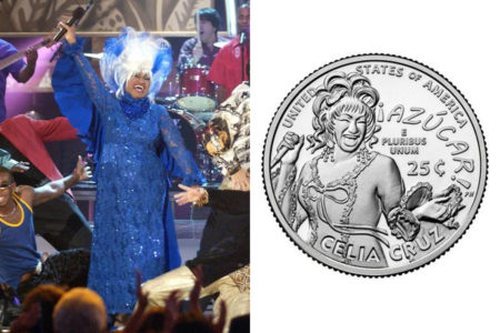 Imagem colorida de Celia Cruz e moeda - Metrópoles