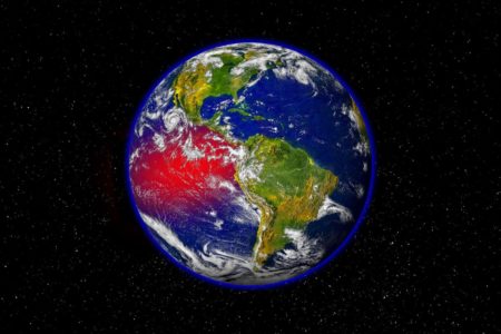 Imagem colorida do planeta Terra visto do espaço mostrando região do El niño - Metrópoles
