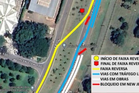 Imagem colorida de sentidos da Estrada Parque Industrias Gráficas - Metrópoles