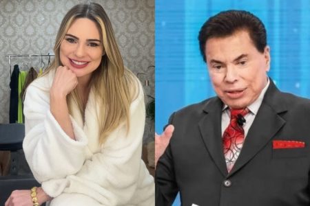Montagem com fotos coloridas de Rachel Sheherazade e Silvio Santos - Metrópoles