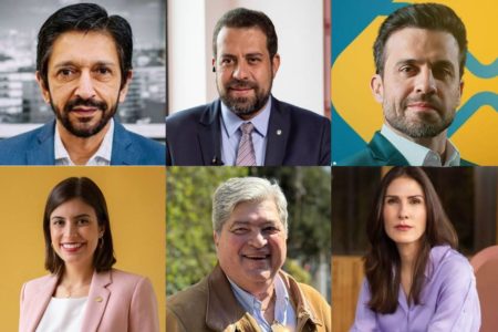 Montagem com os candidatos à Prefeitura de SP: Boulos, Nunes, Marçal, Tabata, Datena e Marina - Metrópoles