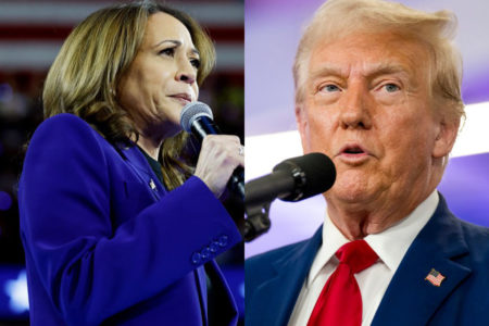 Imagem colorida de Kamala Harris e Donald Trump - Metrópoles