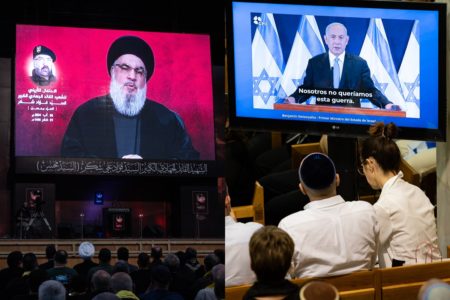 Hassan Nasrallah, líder do Hezbollah, e Benjamin Netanyahu, primeiro-ministro de Israel