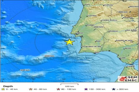 Imagem colorida de como terremoto se alastrou em Portugal - Metrópoles
