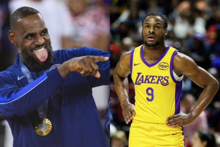 Foto colorida de LeBron James e Bronny James - Metrópoles
