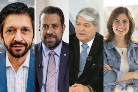 Da esq. para a dir., montagem com fotos de Ricardo Nunes, Guilherme Boulos, José Luiz Datena e Tabata Amaral