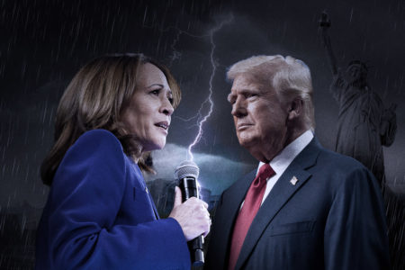 Imagem colorida de Kamala Harris e Donald Trump - Metrópoles