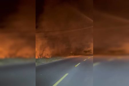 Foto colorida de chamas em estrada