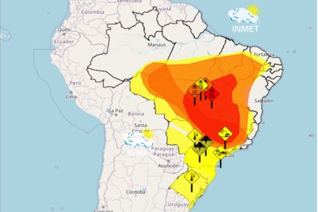Imagem colorida de mapa de secura Inmet - Metrópoles