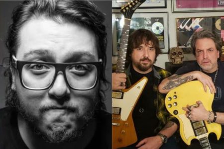 Montagem mostra Alexandre Lima Abrão, filho de Chorão, e os guitarristas Thiago Castanho e Marco Britto, ex-integrantes da formação original da banda Charlie Brown Jr. - Metrópoles