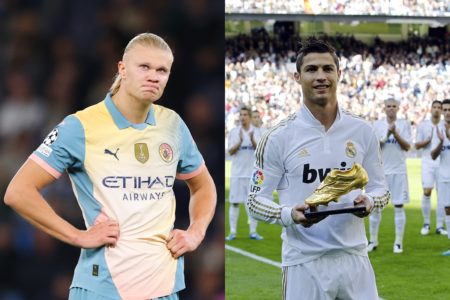 Foto colorida Haaland e Cristiano Ronaldo - Metrópoles