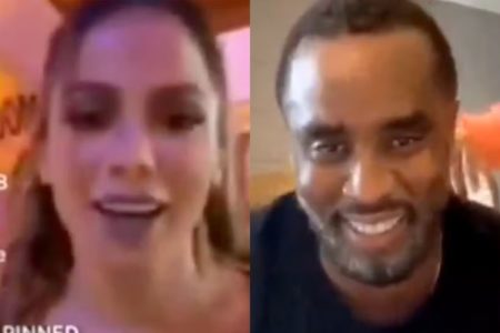 Montagem com prints de um vídeo de Anitta e Diddy - Metrópoles