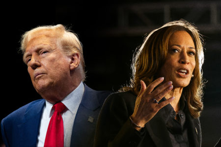 Imagem colorida de Kamala e Trump - Metrópoles