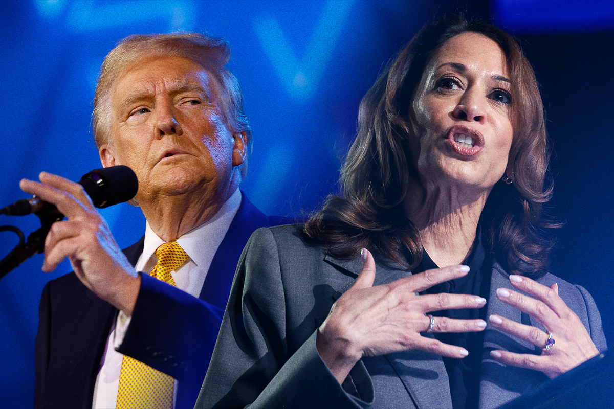 Imagem colorida de Kamala e Trump - Metrópoles