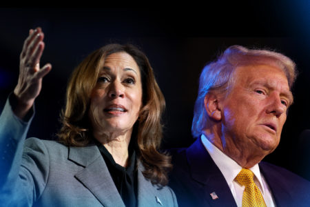 Imagem colorida de Kamala e Trump - Metrópoles
