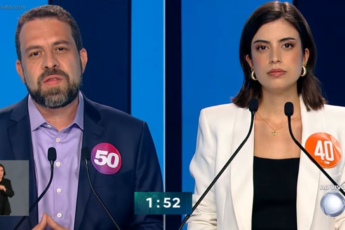 Guilherme Boulos e Tabata Amaral no debate da TV Record - Metrópoles