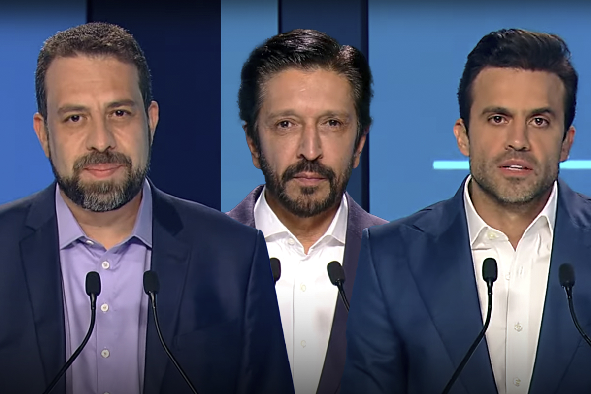 Montagem sobre foto dos candidatos à Prefeitura de São Paulo Guilherme Boulos, Ricardo Nunes e Pablo Marçal