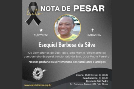 Imagem colorida mostra nota de pesar pela morte de funcionário da Enel - Metrópoles