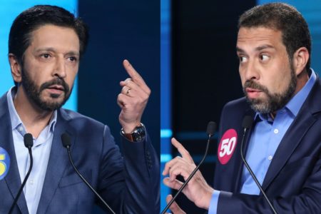 Montagem mostra Ricardo Nunes e Guilherme Boulos em debate - Metrópoles