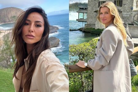 Montagem com fotos coloridas de Sabrina Sato e Gisele Bundchen - Metrópoles