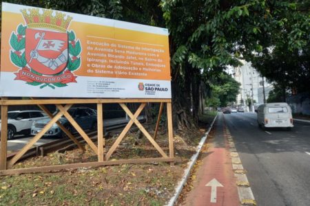 Imagem mostra placa, rua e árvore - Metrópoles