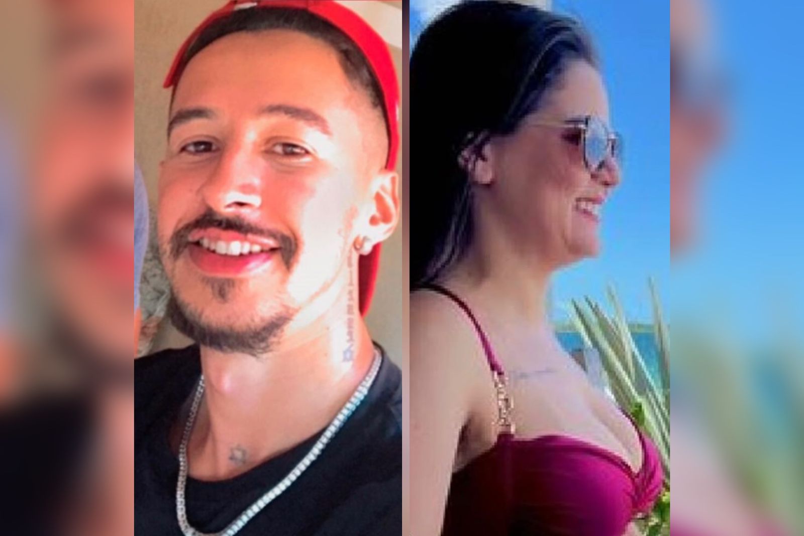 Montagem colorida de um homem com boné e uma mulher de biquíni rosa - Metrópoles