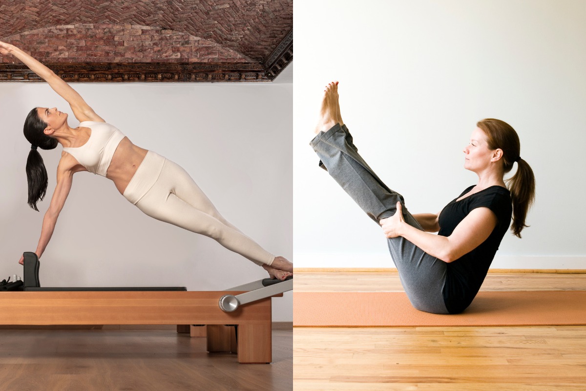 Foto colorida - duas versões de pilates