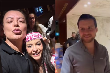 Montagem mostra a David Brazil, a cantora Maiara e o novo affair dela, o empresário Mohamed Nassa