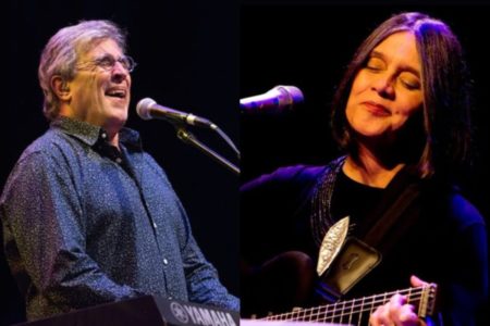 Montagem com fotografias coloridas de Ivan Lins e Joyce Moreno
