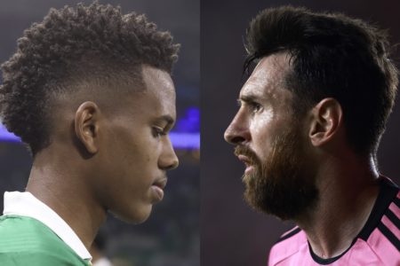 Foto colorida de Estêvão e Messi - Metrópoles