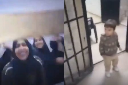 Montagem com fotos coloridas de mulheres e criança libertadas na Síria - Metrópoles