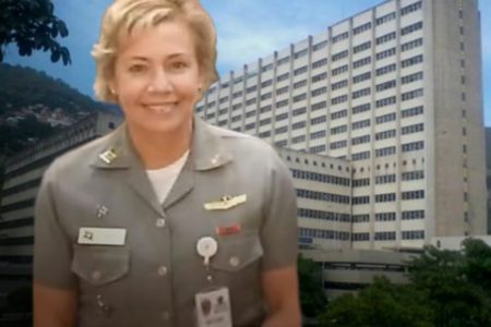 Montagem colorida da médica da Marinha Gisele Mendes de Souza e Mello com o hospital do Rio - Metrópoles