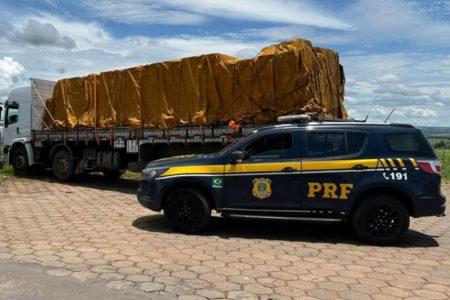 Caminhão e viatura da policia rodoviaria federal
