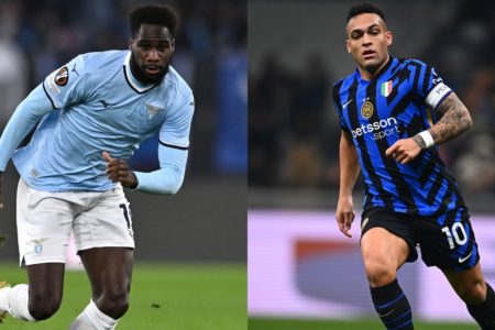 Montagem de fotos coloridas de Dia, da Lazio e Lautaro Martínez, da Inter de Milão - Metrópoles