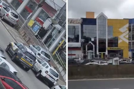 Policiais militares do 33º BPM/M foram acionados para o assalto a banco em Vargem Grande Paulista. Bandidos fizeram reféns - Metrópoles